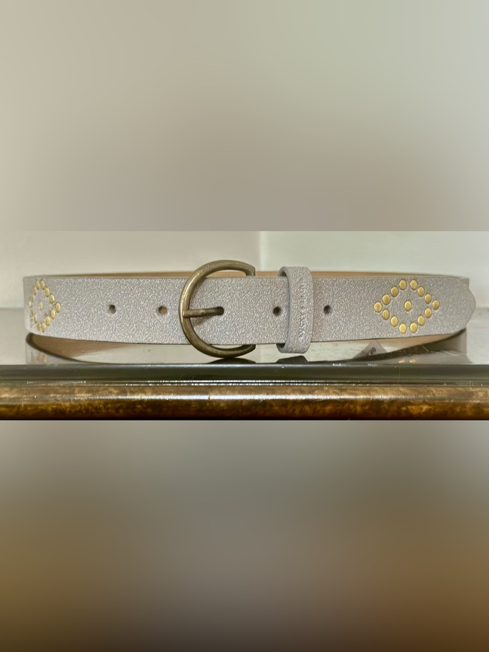 NWT Lucky Brand Grey Belt with Gold Studded Diamond Pattern